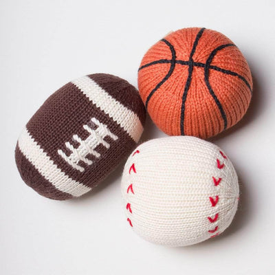 organic baby gift set. Baby rattle toy baseball, basketball, football. 