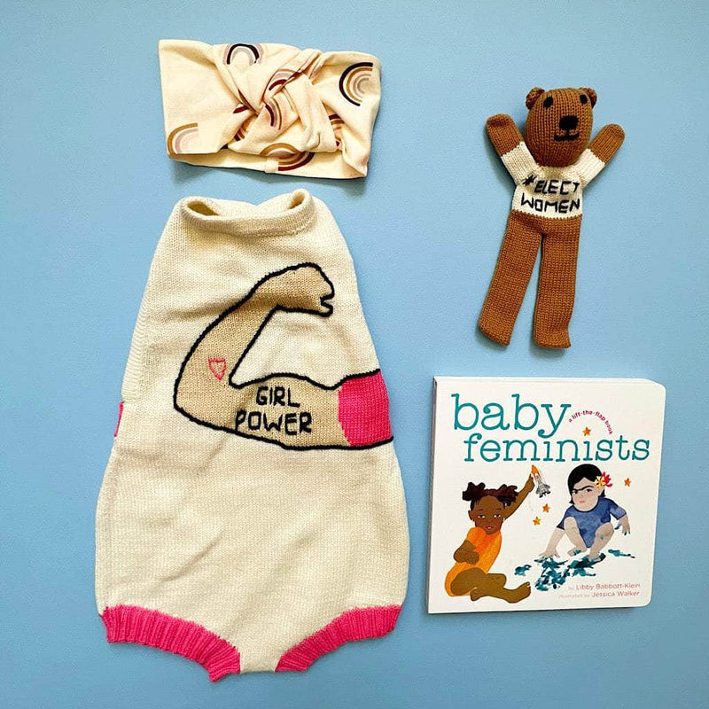 Organic Baby Gift Set-Knit Onesie, Bear, Headband & Baby Feminist