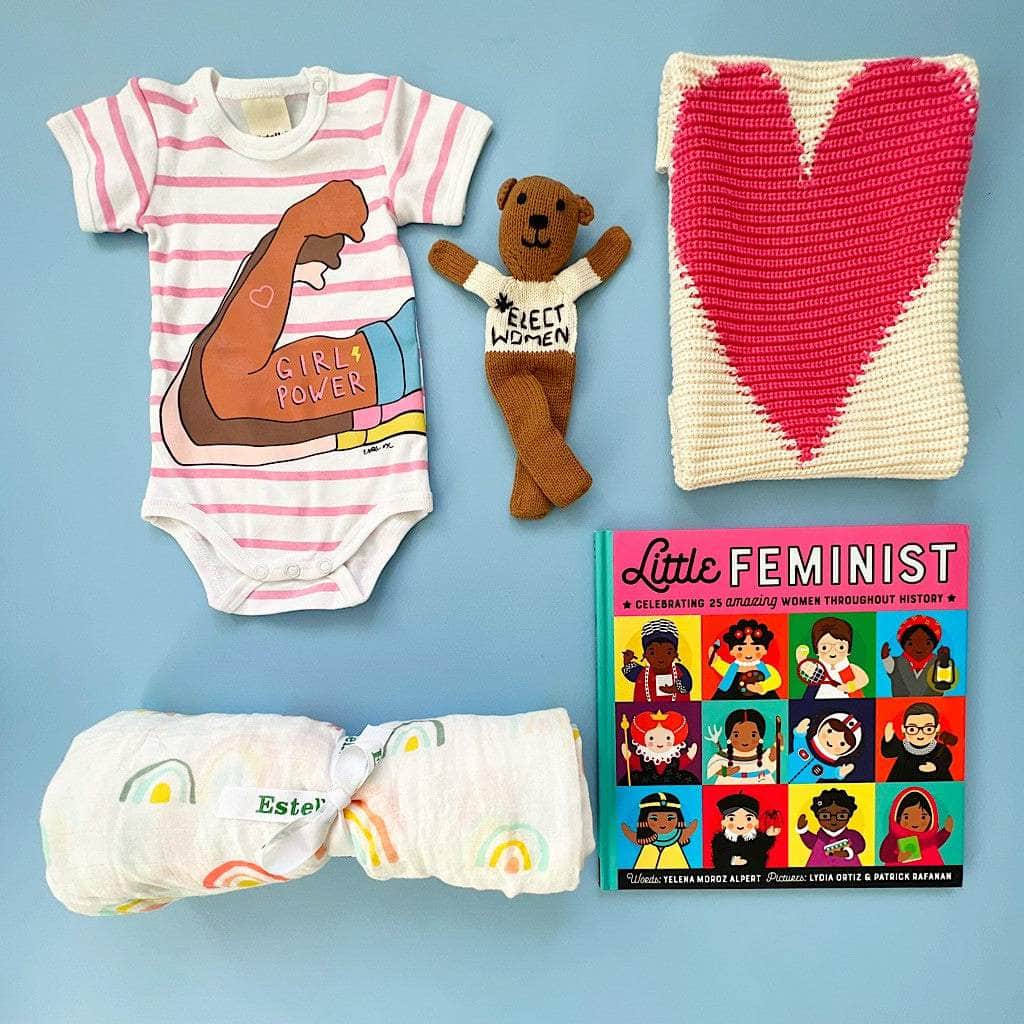 Organic Baby Gift Set | 'Girl Power' Onesie, Bib, 'Little feminist' Book & Lovey - {{variant_option_1}}