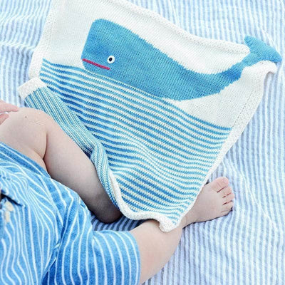 organic whale security blanket. Blue whale and blue stripe.
