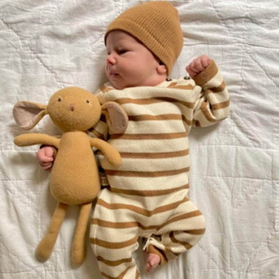Organic Baby Gift Set - Handmade Newborn Long Romper, Hat & Bear Toy - {{variant_option_1}}