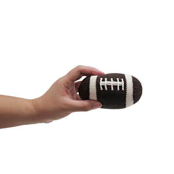 Adult Showing Organic Cotton Football Baby Rattles