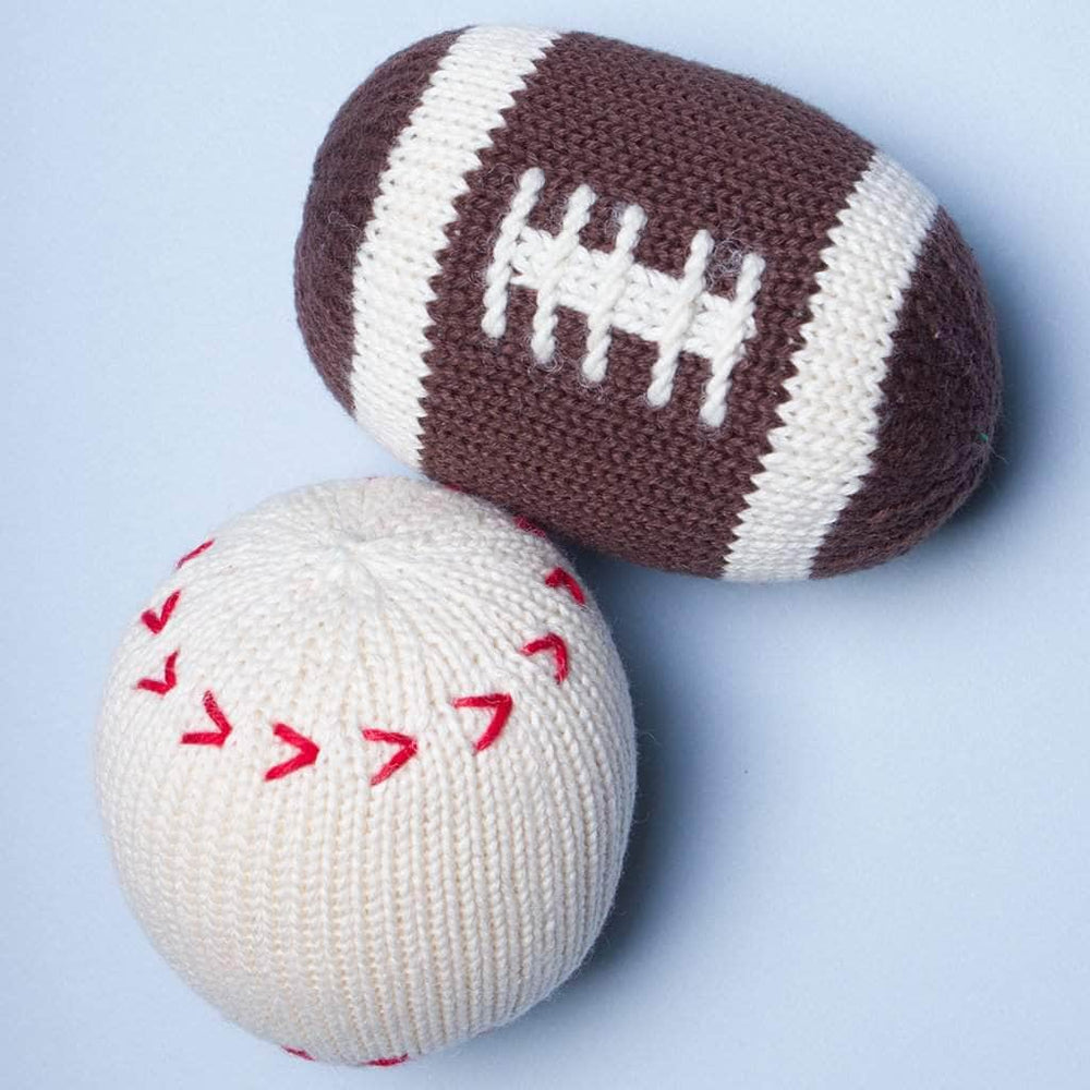 Organic Cotton Baby Gift Set - Football & Baseball Baby Rattles