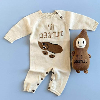 organic baby gift set. organic long sleeve peanut romper and peanut stuff toy.