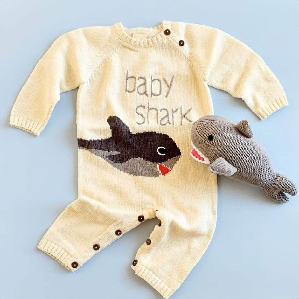 Organic Baby Gift Set | Knitted Romper & Stuffed Animal - Baby Shark - {{variant_option_1}}