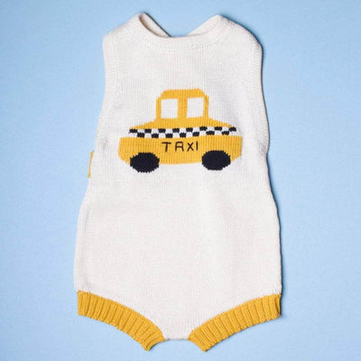 Organic baby romper with NYC taxi graphic front