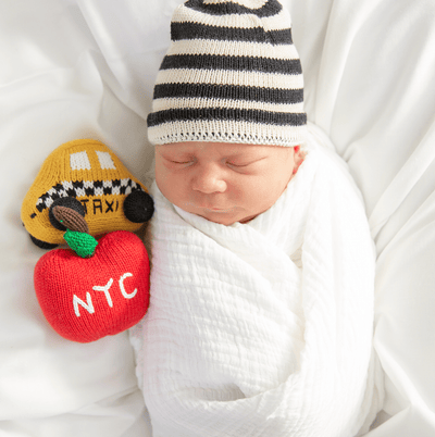 Organic Baby Gift Set - New York Taxi Onesie, NYC Rattle Toys, Knit Doll and Blanket, Baby Hat | Apple, Taxi and Dog - {{variant_option_1}}