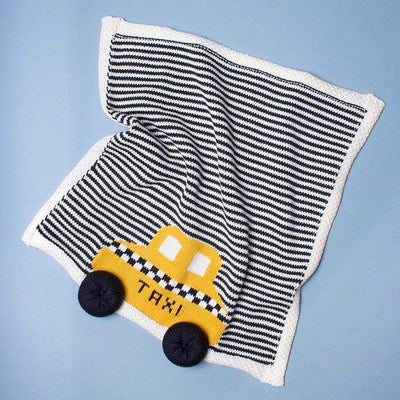 organic taxi security blanket. Black stripes and taxi image. 