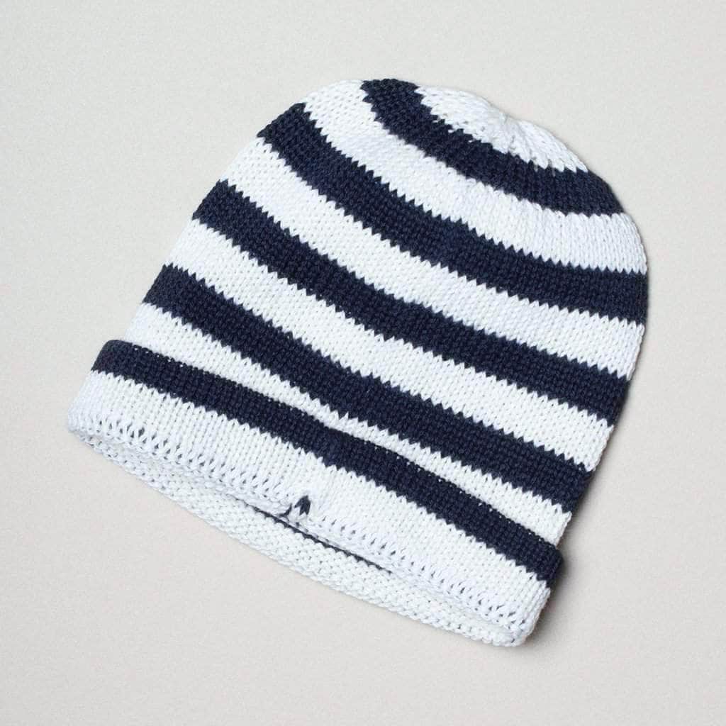 Organic black and cream striped knitted baby hat