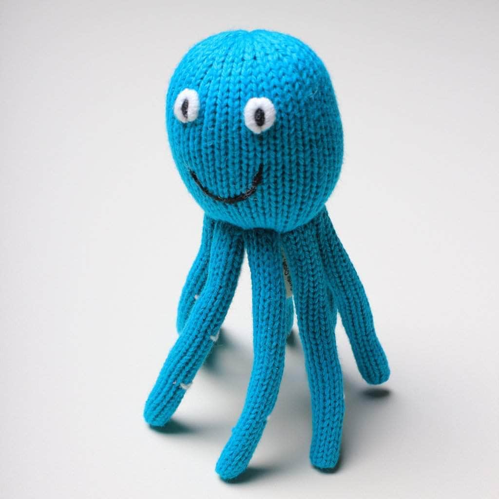 organic turquoise octupuss baby rattle toy. 