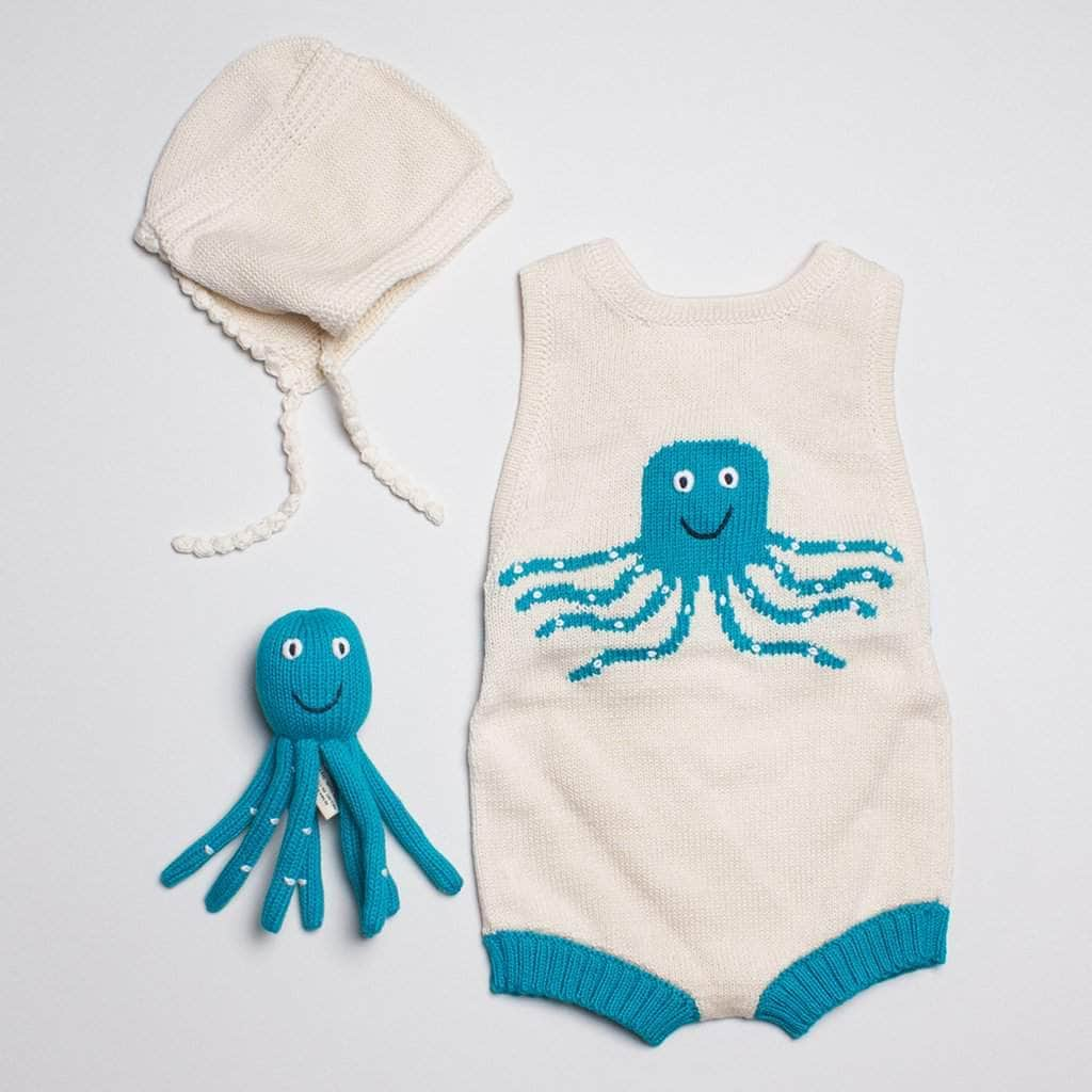 Estella Baby Gift Sets Turquoise / 0-6 M Octopus Bodysuit, Hat & Rattle Set