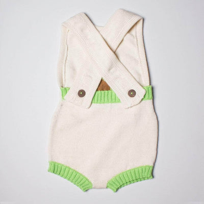 Organic Cotton Baby Romper - White and Green - Back View
