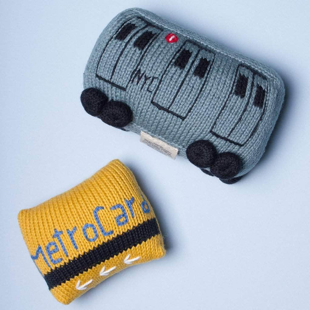 Organic Cotton Baby Gift Set - Train & Metrocard Rattles