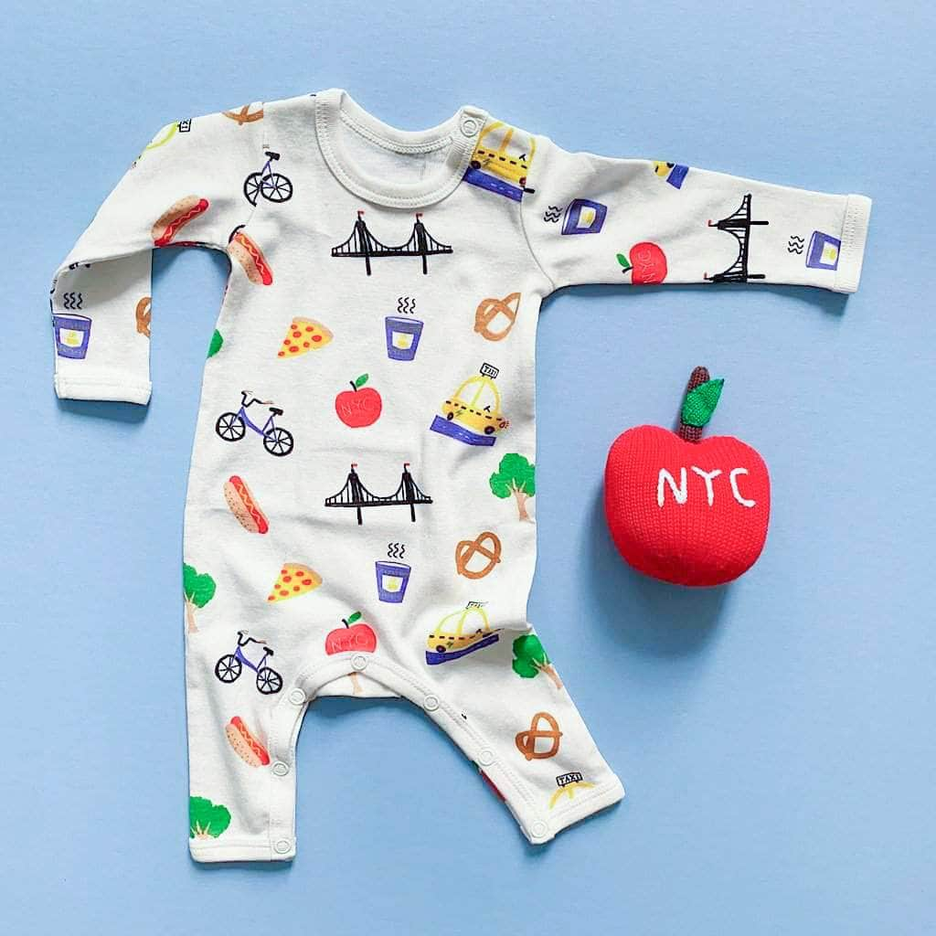 Estella Baby Gift Sets Apple / 0-3 M NYC Print Romper & Rattle Set