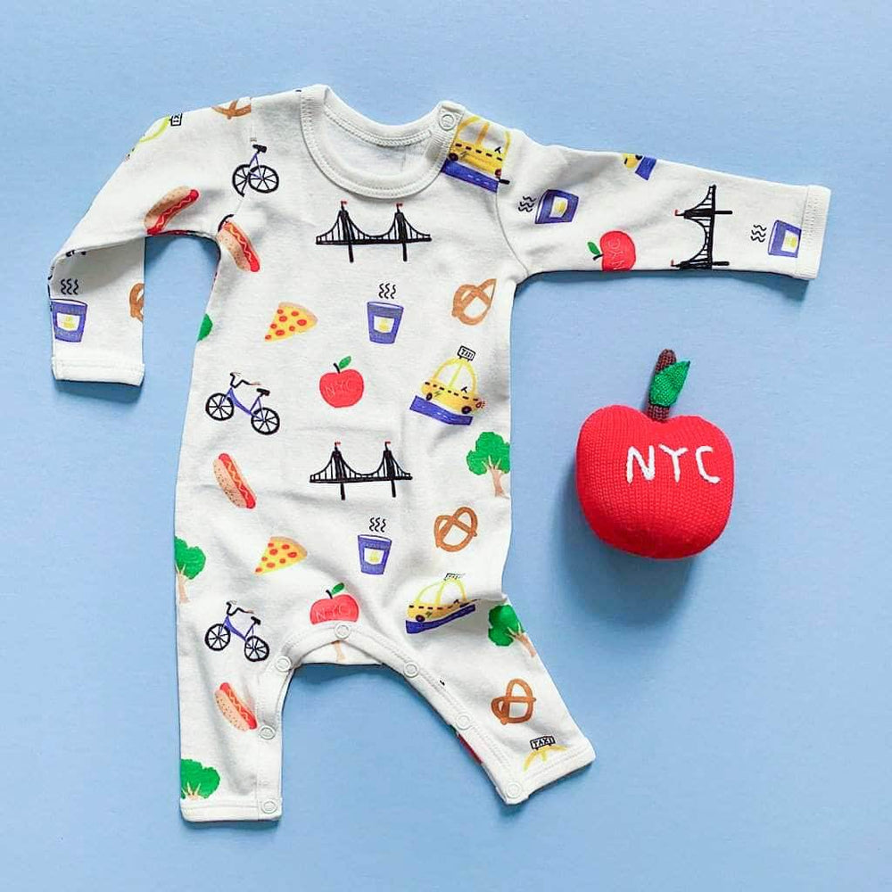 Organic Baby Gift Set - New York Onesie & Apple Rattle Toy