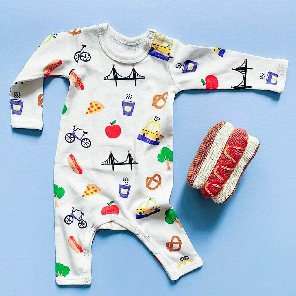 Estella Baby Gift Sets Hot Dog / 0-3 M NYC Print Romper & Rattle Set