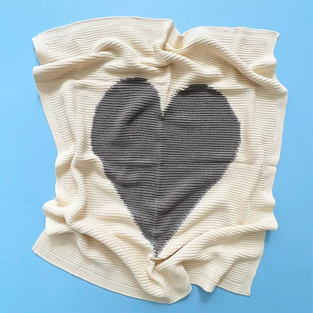 Cotton Baby Blankets - Heart - Grey