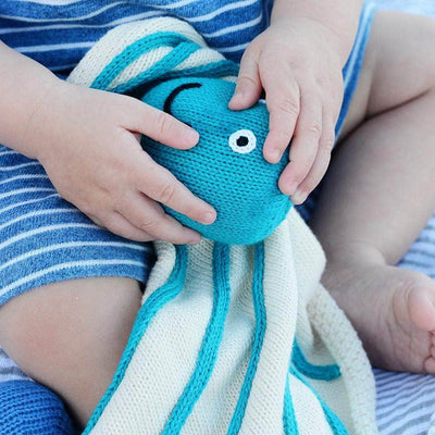 Organic Octopus Baby Security Blanket or Lovey - Baby Playing
