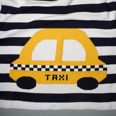 close up detail of the taxi large blanket. 
