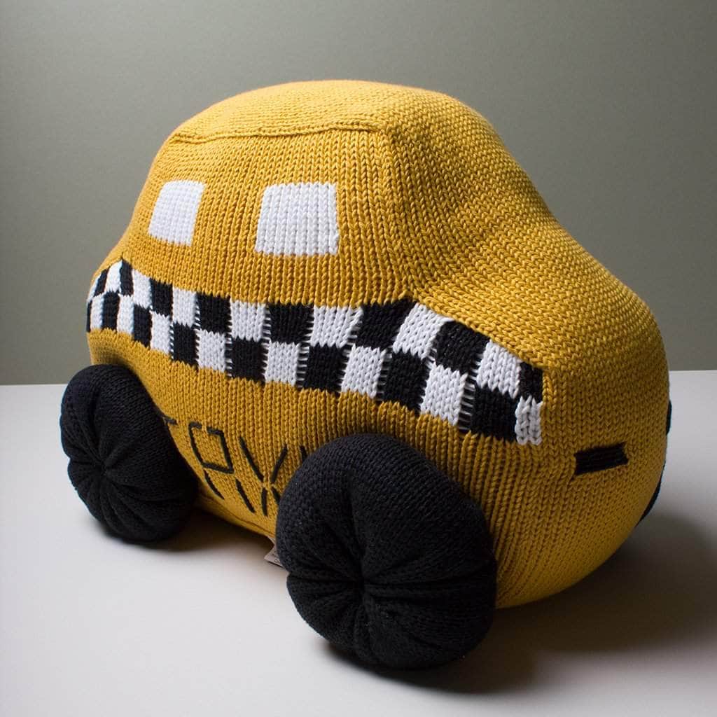 Organic Stuffed Baby Toy - NYC Taxi side view