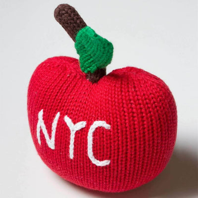 Newborn Rattle - Knit Toy in Red Apple Shape with "NYC" stitched in White