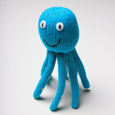 organic octopus knit turquoise with white eyes.