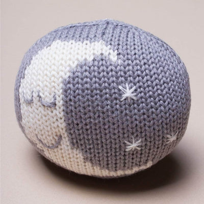 organic baby rattle toy moon sleeping. Grey and white.