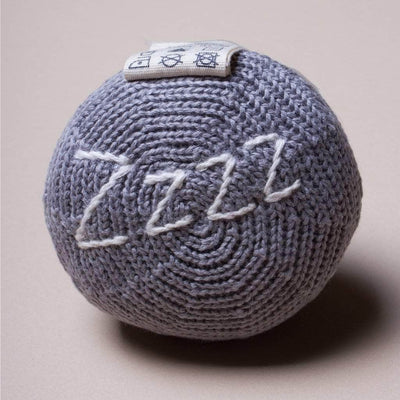 back of the organic baby rattle sleeping moon. Grey and white.