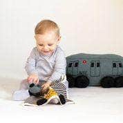 baby rattle toy organic train. Grey, black and red.